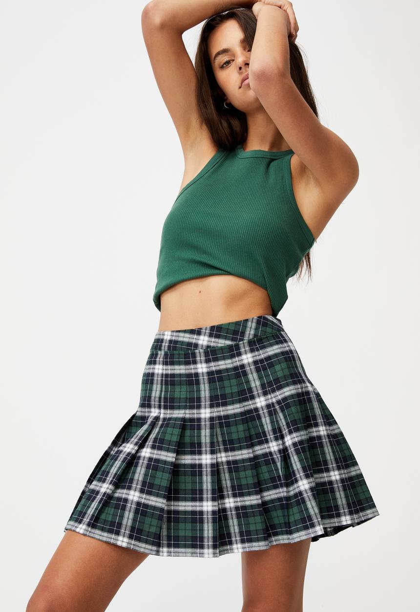Factorie - Pleated skirt - college check green