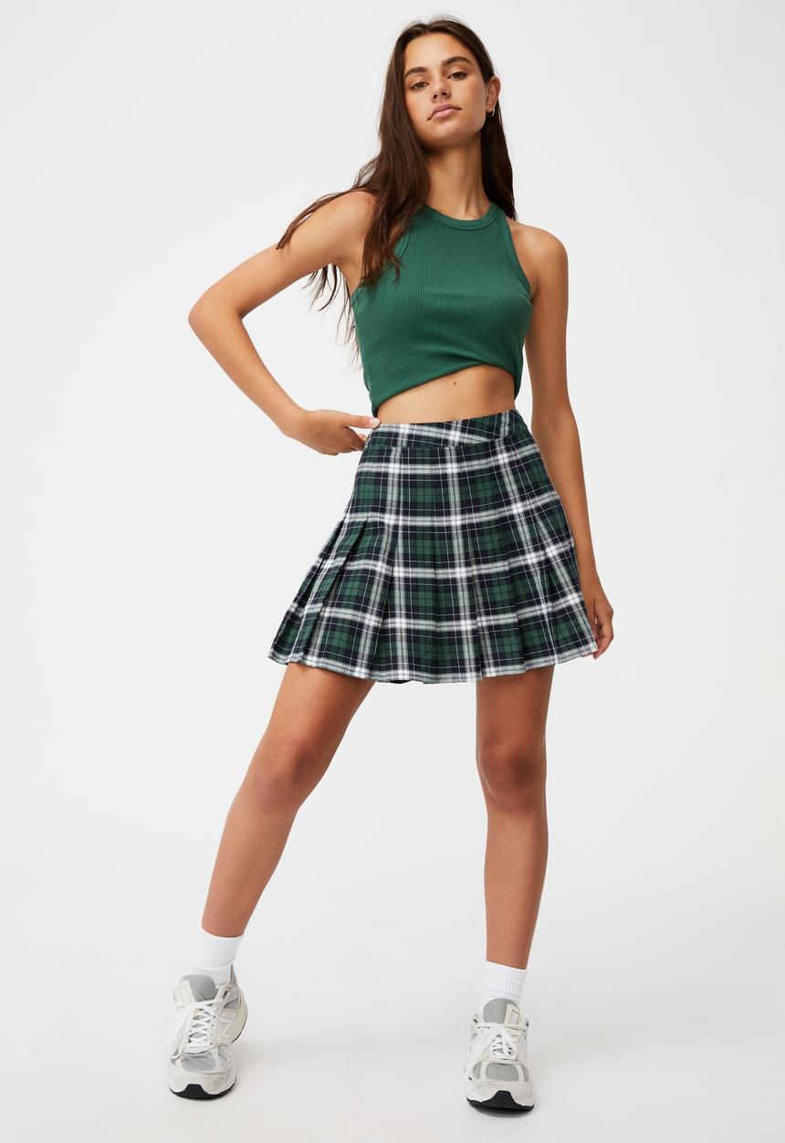 Factorie - Pleated skirt - college check green