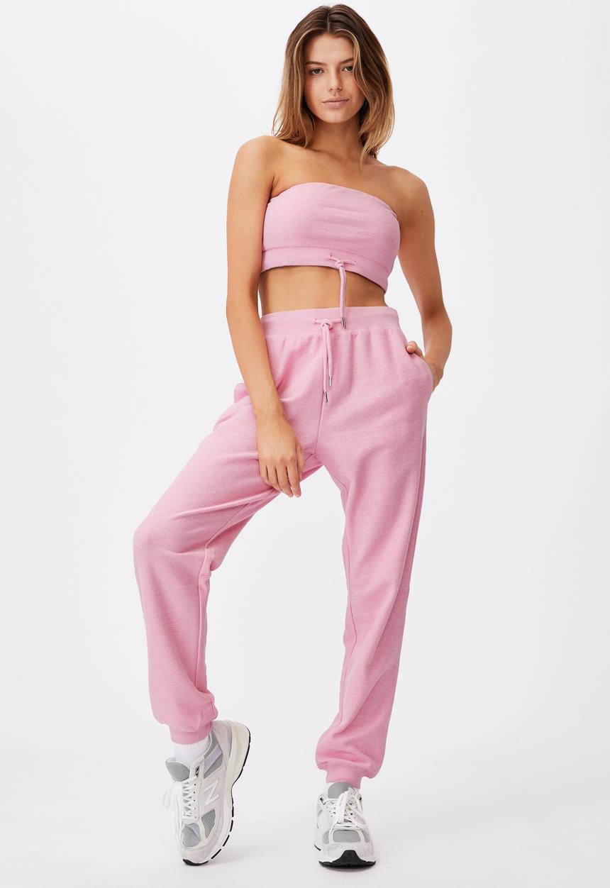 Factorie - Reverse french terry slim fit trackpant - babe pink