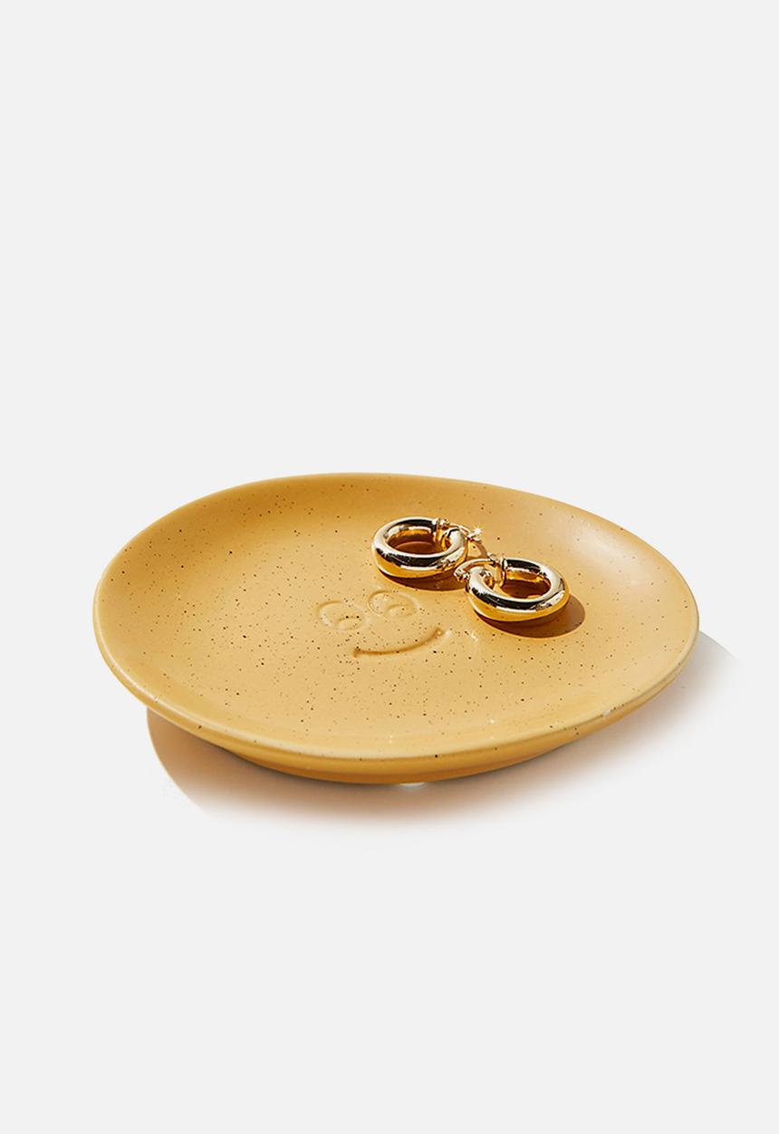 Typo - Mood ceramic  tray - mustard speckle happy face