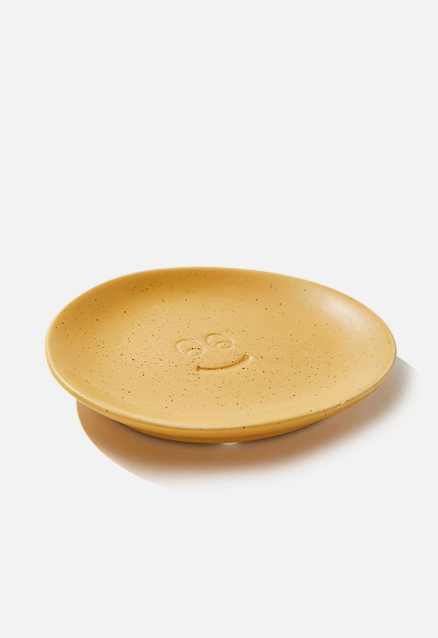 Typo - Mood ceramic  tray - mustard speckle happy face
