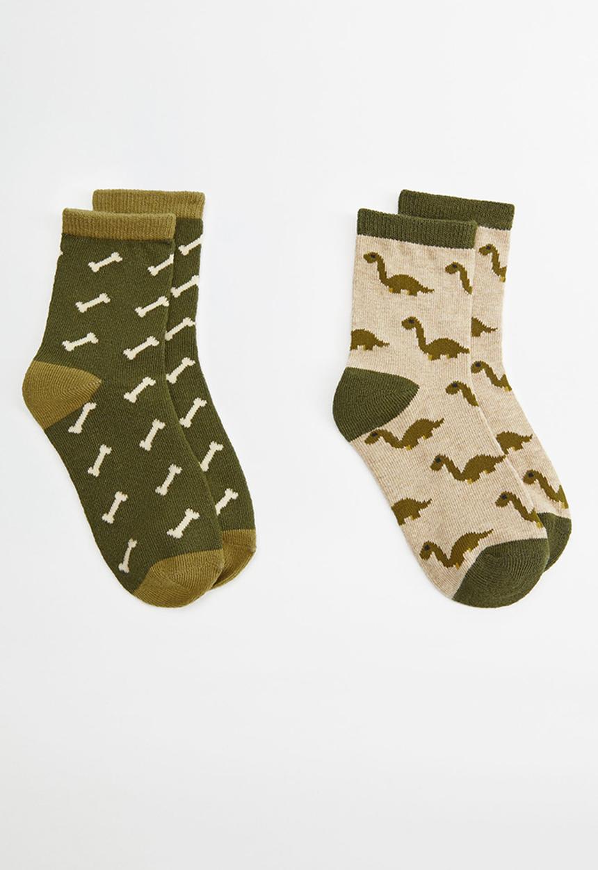 MANGO - Dino 2 pack socks - green & beige
