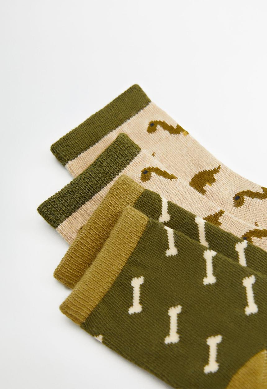 MANGO - Dino 2 pack socks - green & beige
