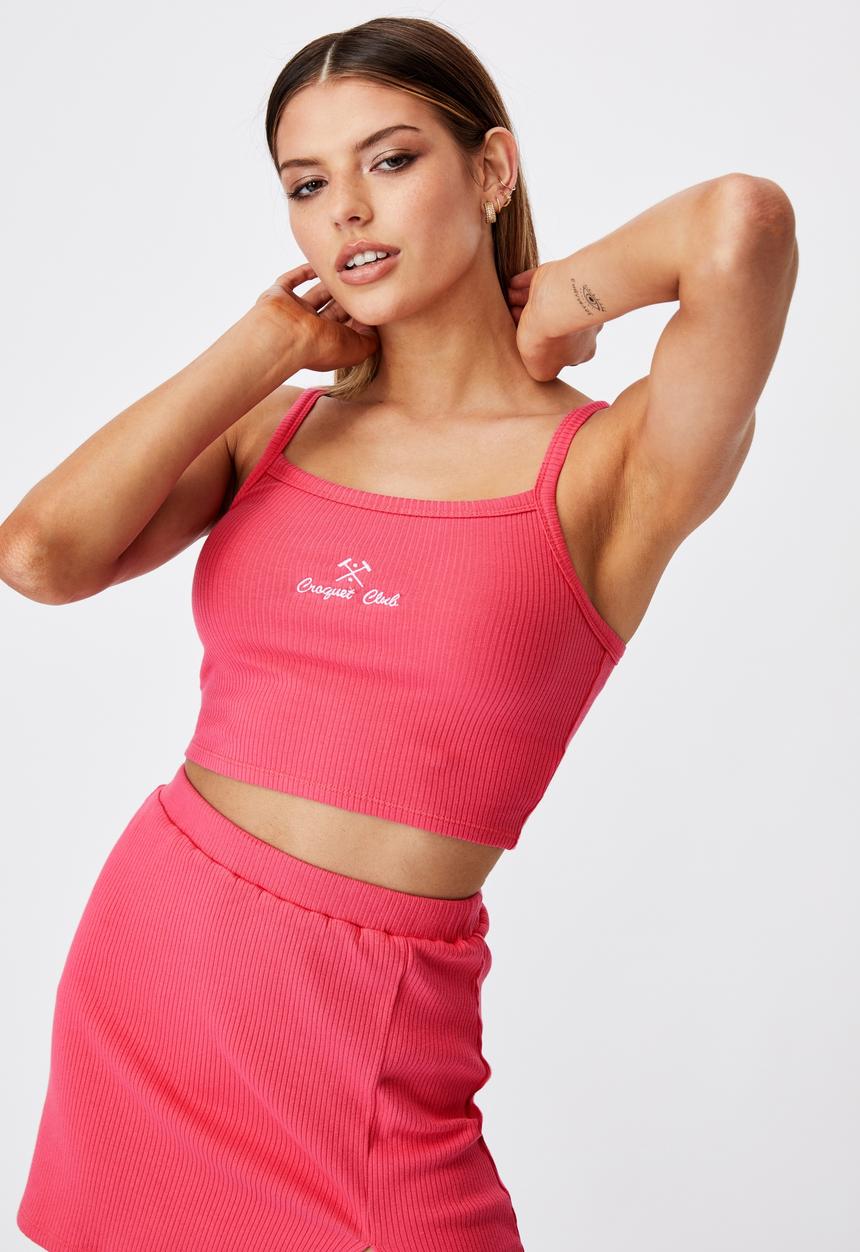 Factorie - Square neck embroidered crop cami - honeysuckle