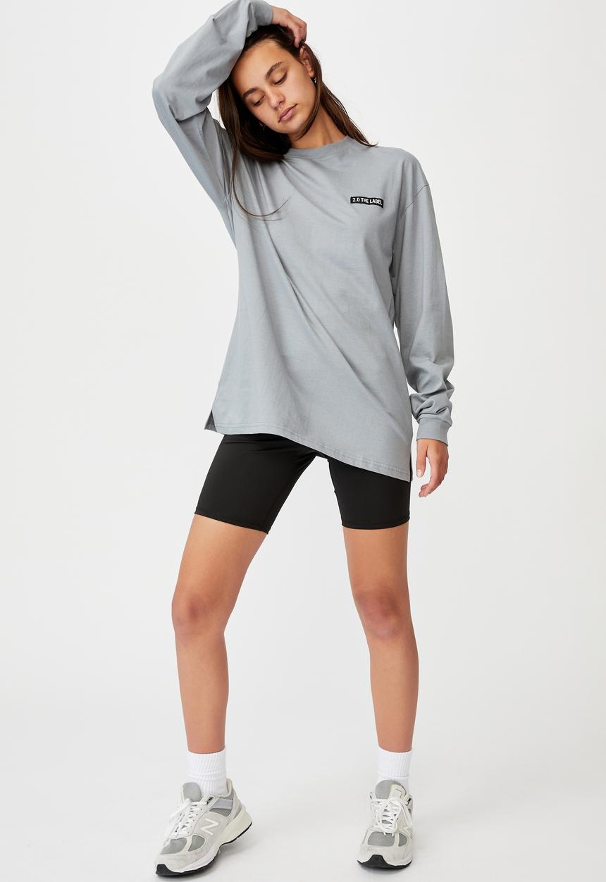 Factorie - Super oversized ls graphic tee - fog grey
