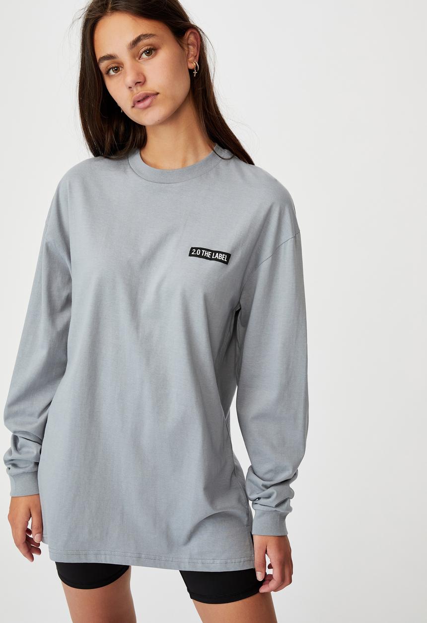 Factorie - Super oversized ls graphic tee - fog grey