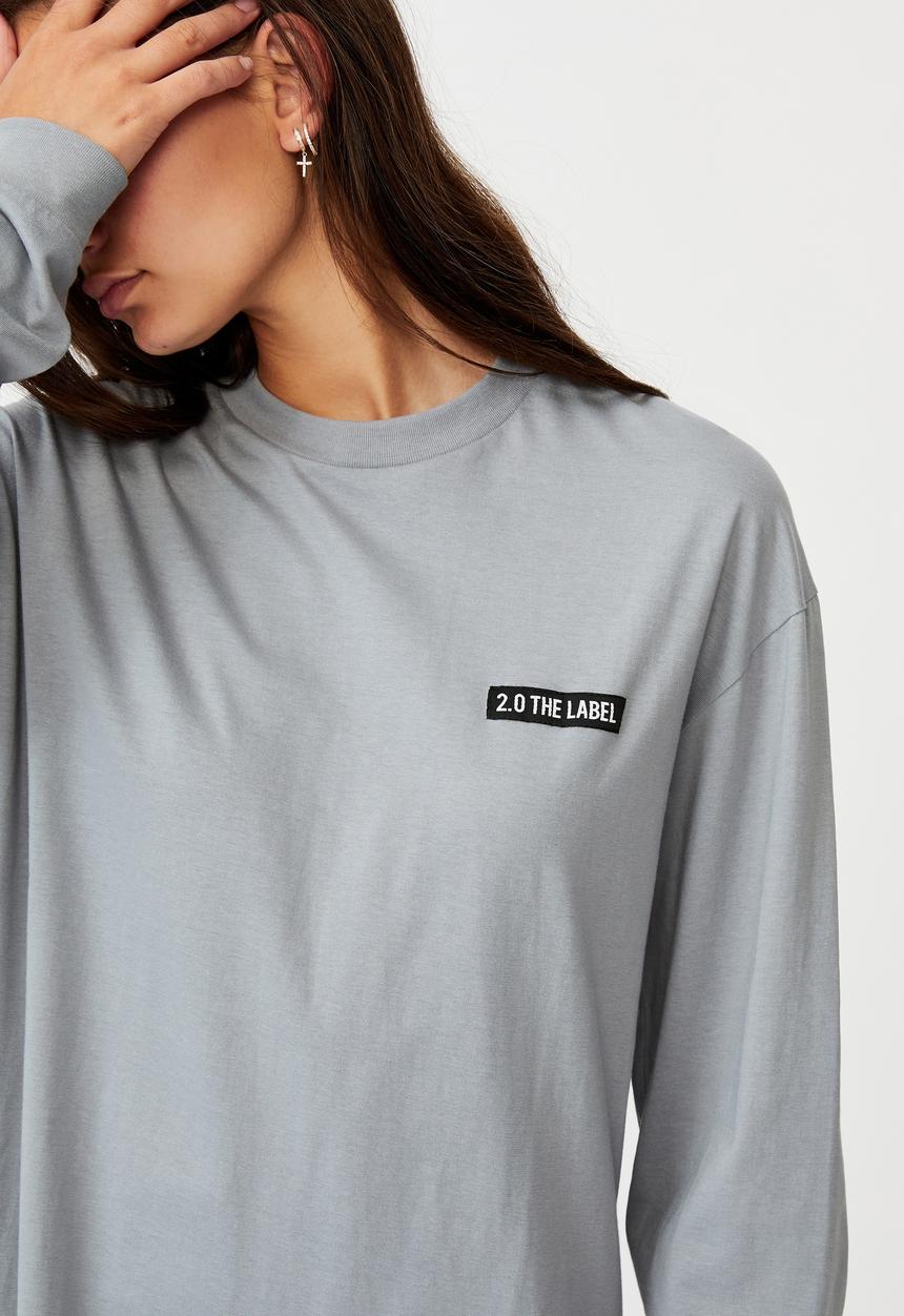 Factorie - Super oversized ls graphic tee - fog grey