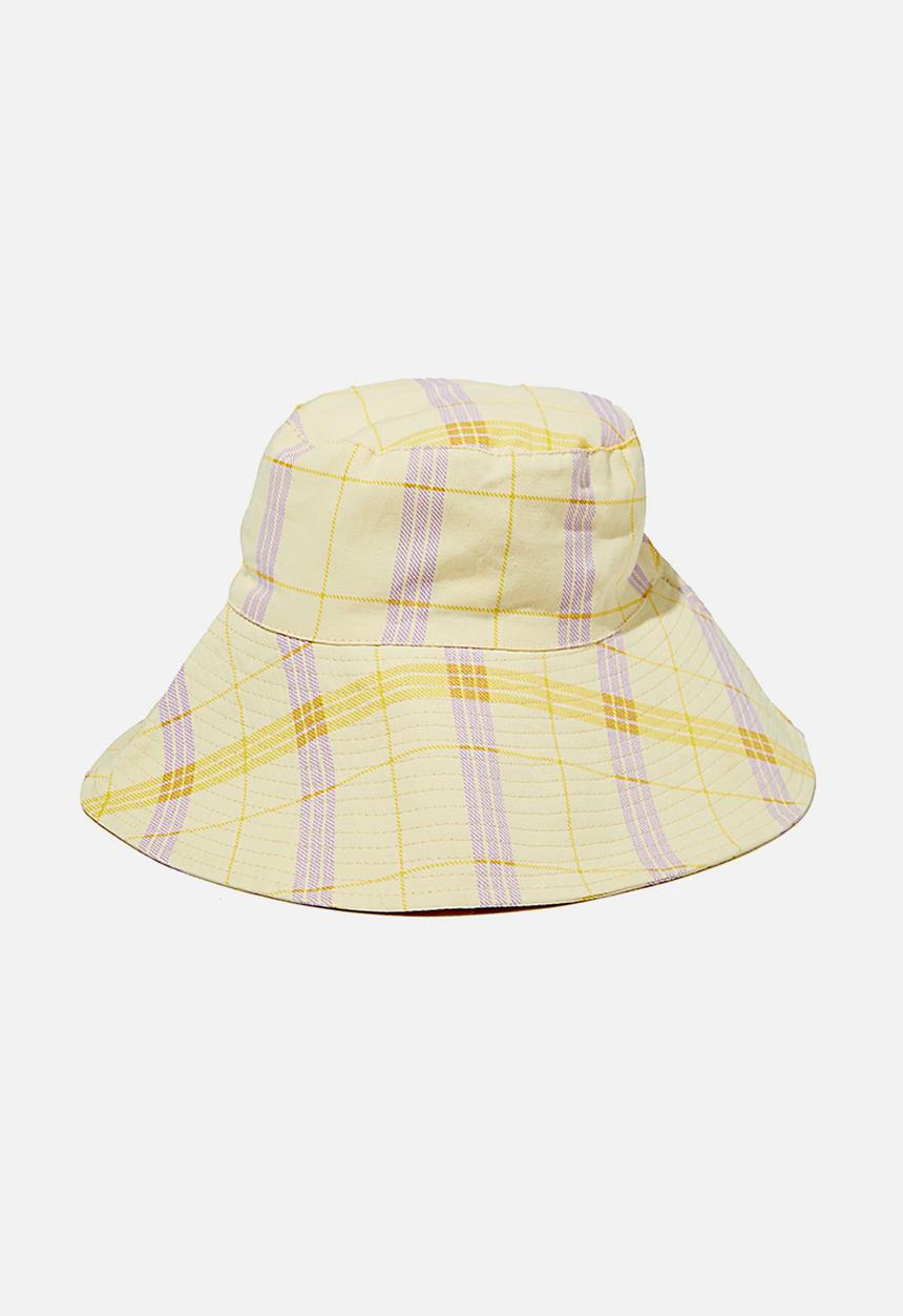 Rubi - Zahra wide brim sun hat - lemon blair check