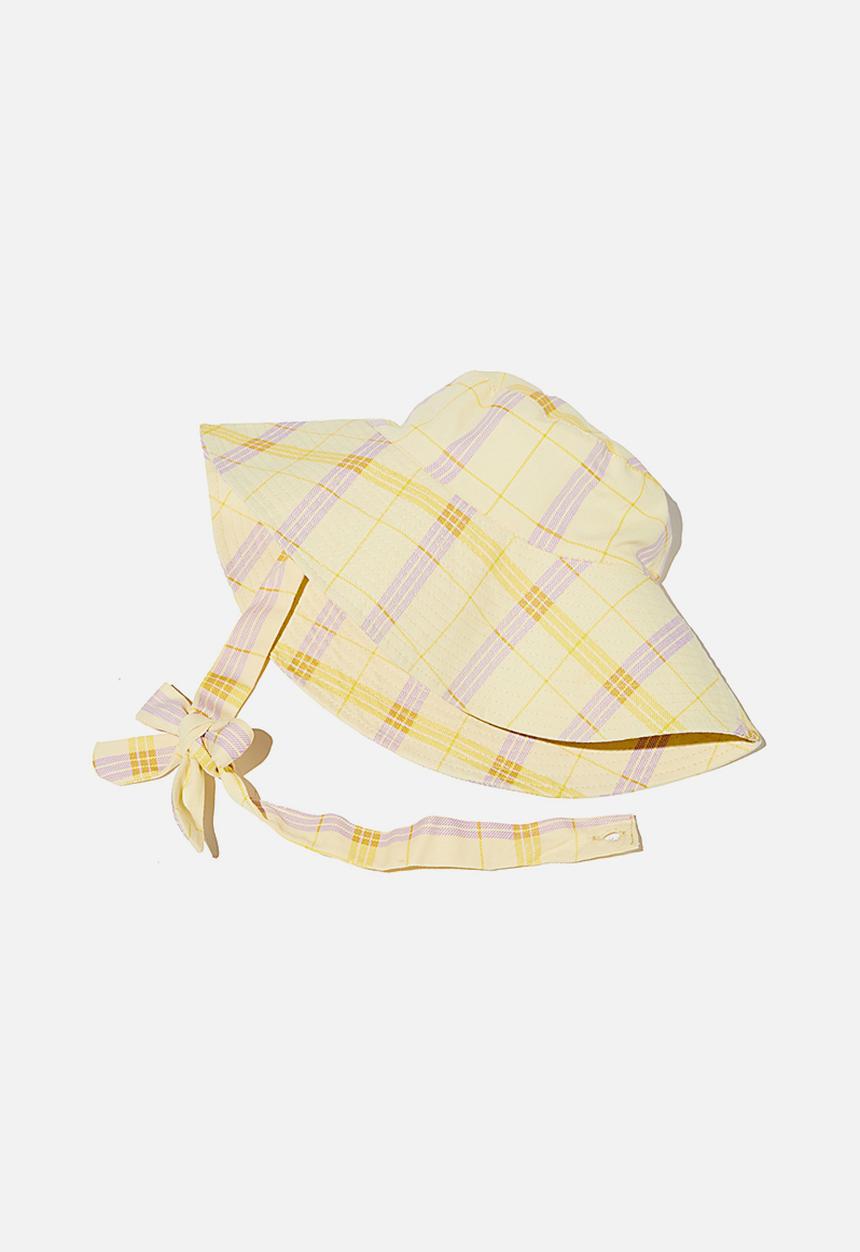 Rubi - Zahra wide brim sun hat - lemon blair check