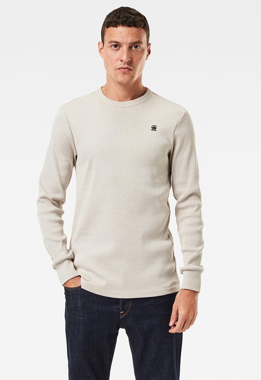 G-STAR - Plated rib ringer slim r t long sleeve - cream 