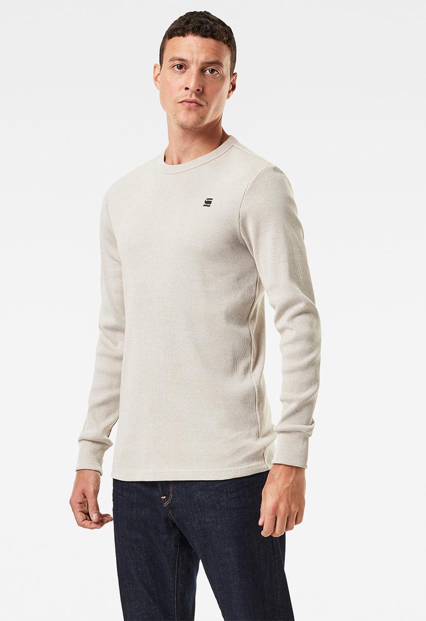 G-STAR - Plated rib ringer slim r t long sleeve - cream 