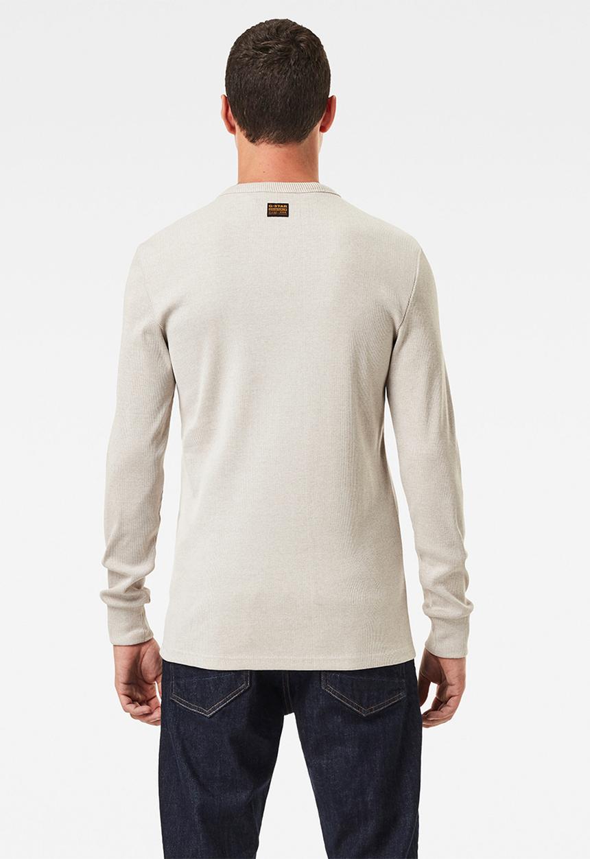 G-STAR - Plated rib ringer slim r t long sleeve - cream 