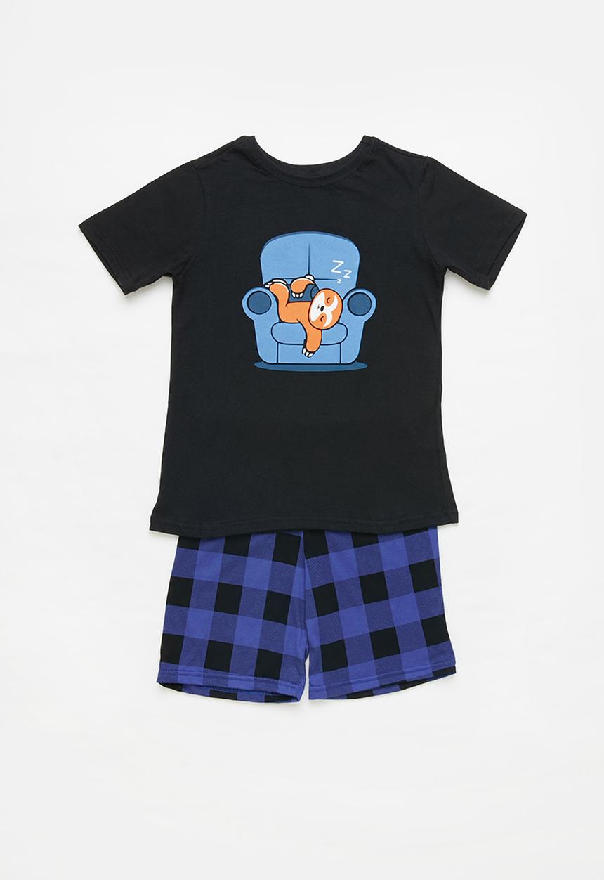 Pop Candy - Boys shorts & tee pj set - black & blue 