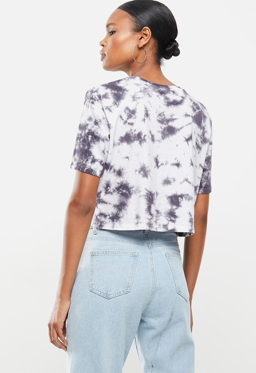 Factorie - Short sleeve crop graphic T-shirt - charcoal & white