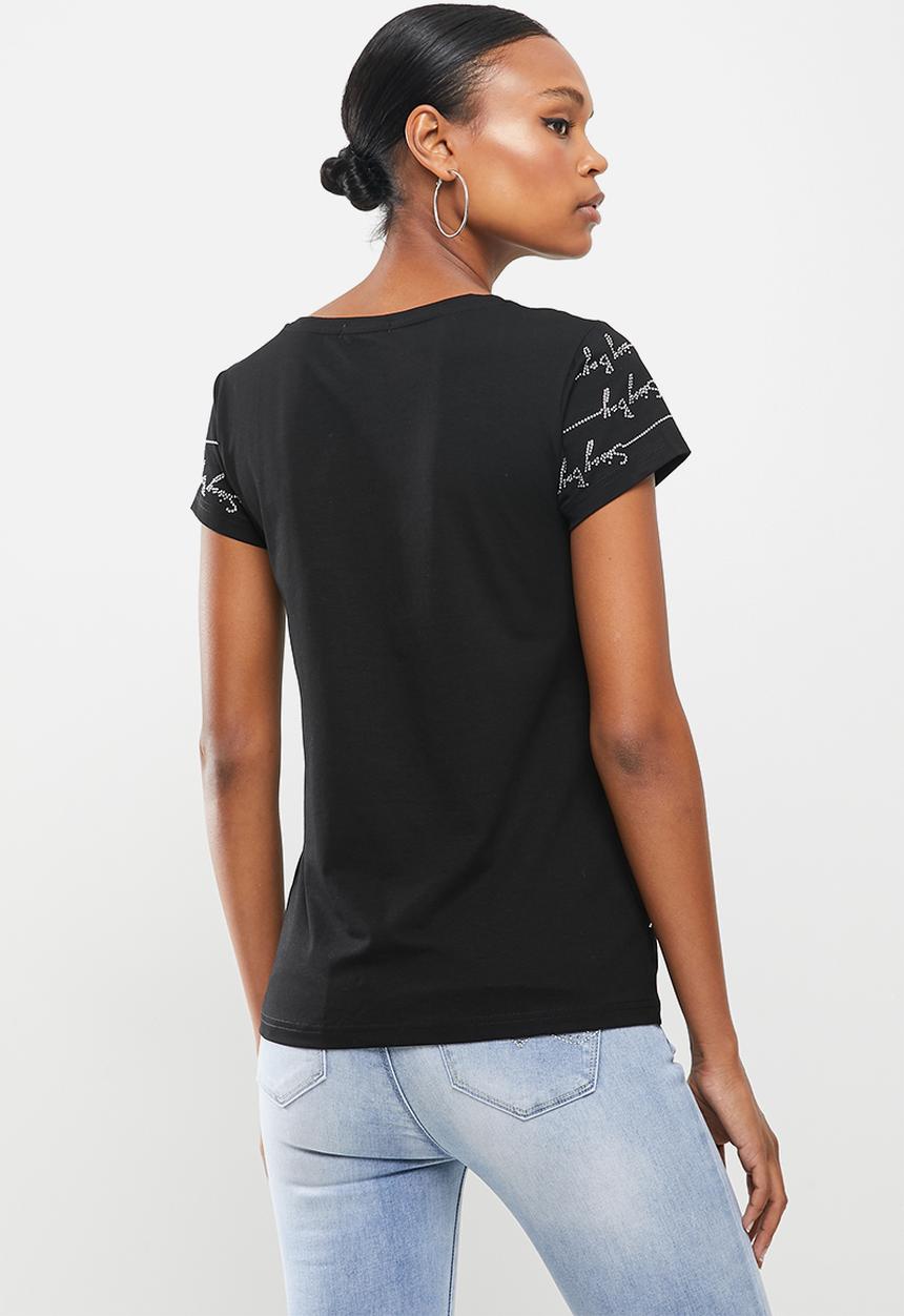 SISSY BOY - Blacked out basic top with diagonal all over bling transfer - black