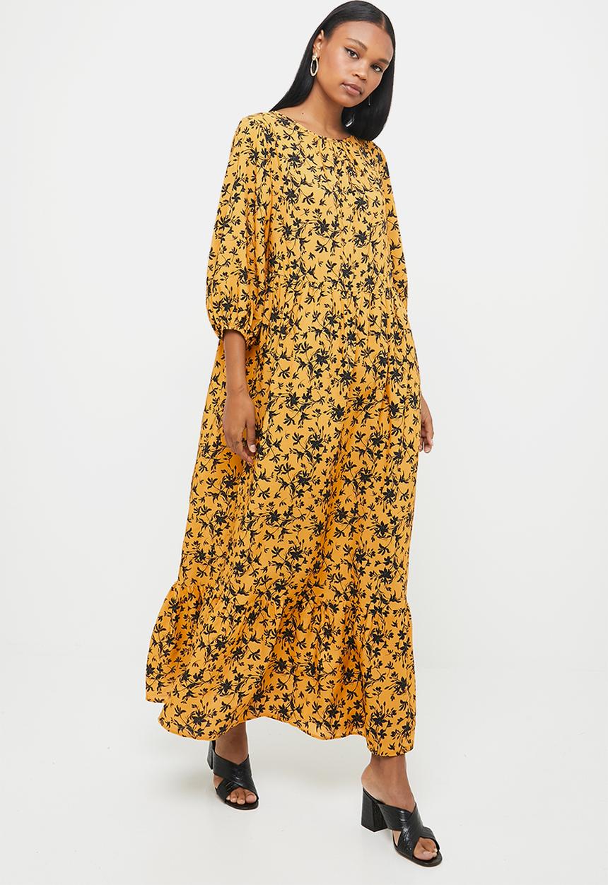 edit - 3/4 bellow sleeve tiered maxi - yellow & black 