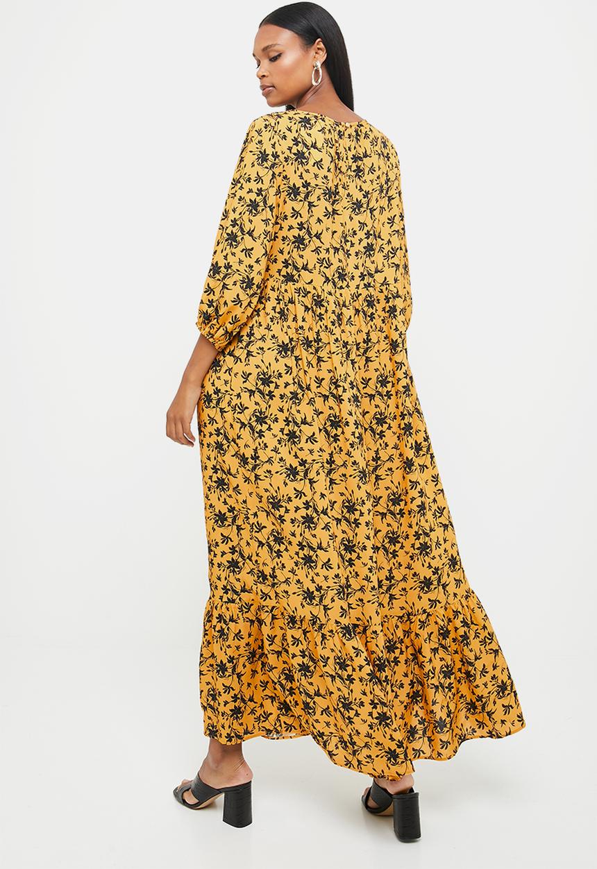 edit - 3/4 bellow sleeve tiered maxi - yellow & black 