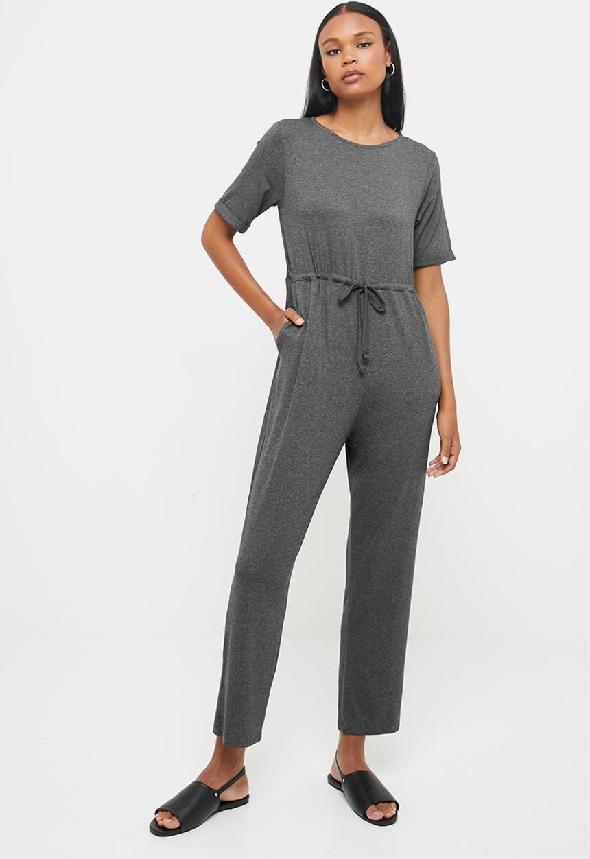edit - Round neck waisted jumpsuit - grey