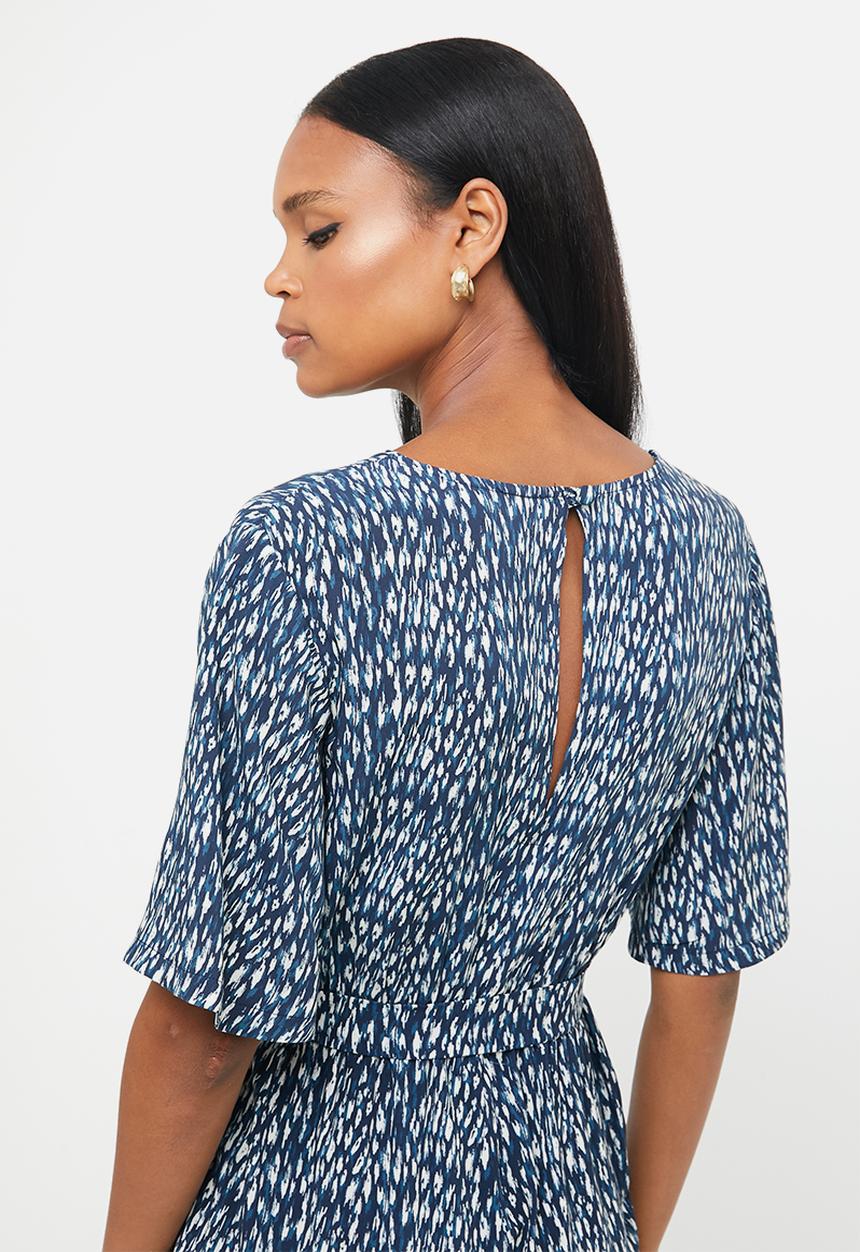 edit - Short sleeve woven wrap jumpsuit - multi 