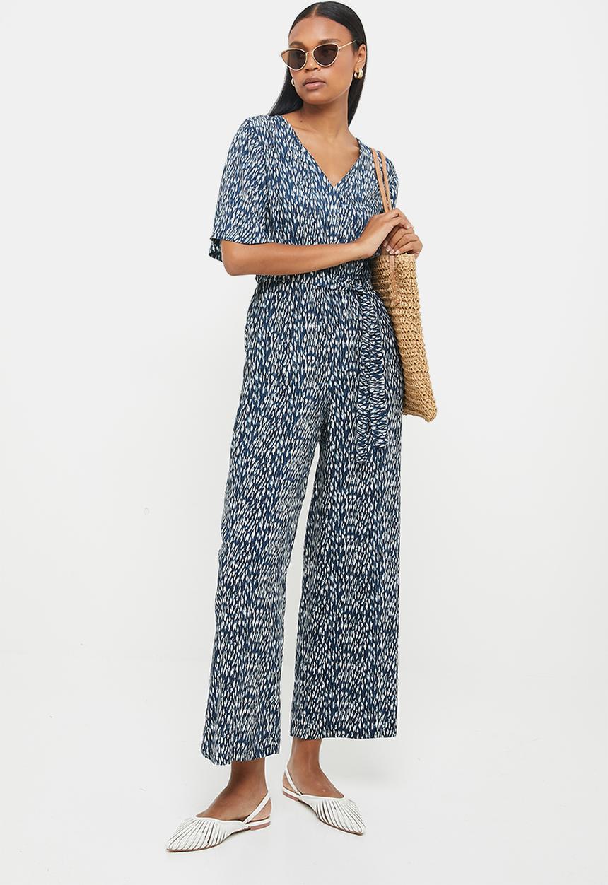 edit - Short sleeve woven wrap jumpsuit - multi 