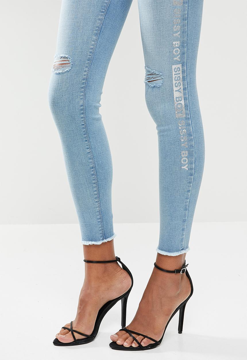 SISSY BOY - Flushed axel skinny with vinyl print - blue 
