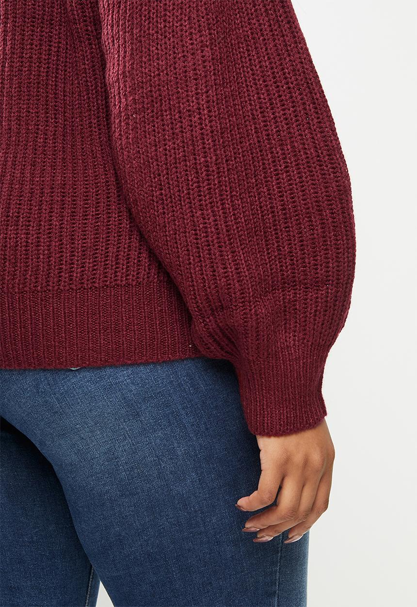 JUNAROSE - Curve long sleeve balloon o-neck blouse - burgundy 