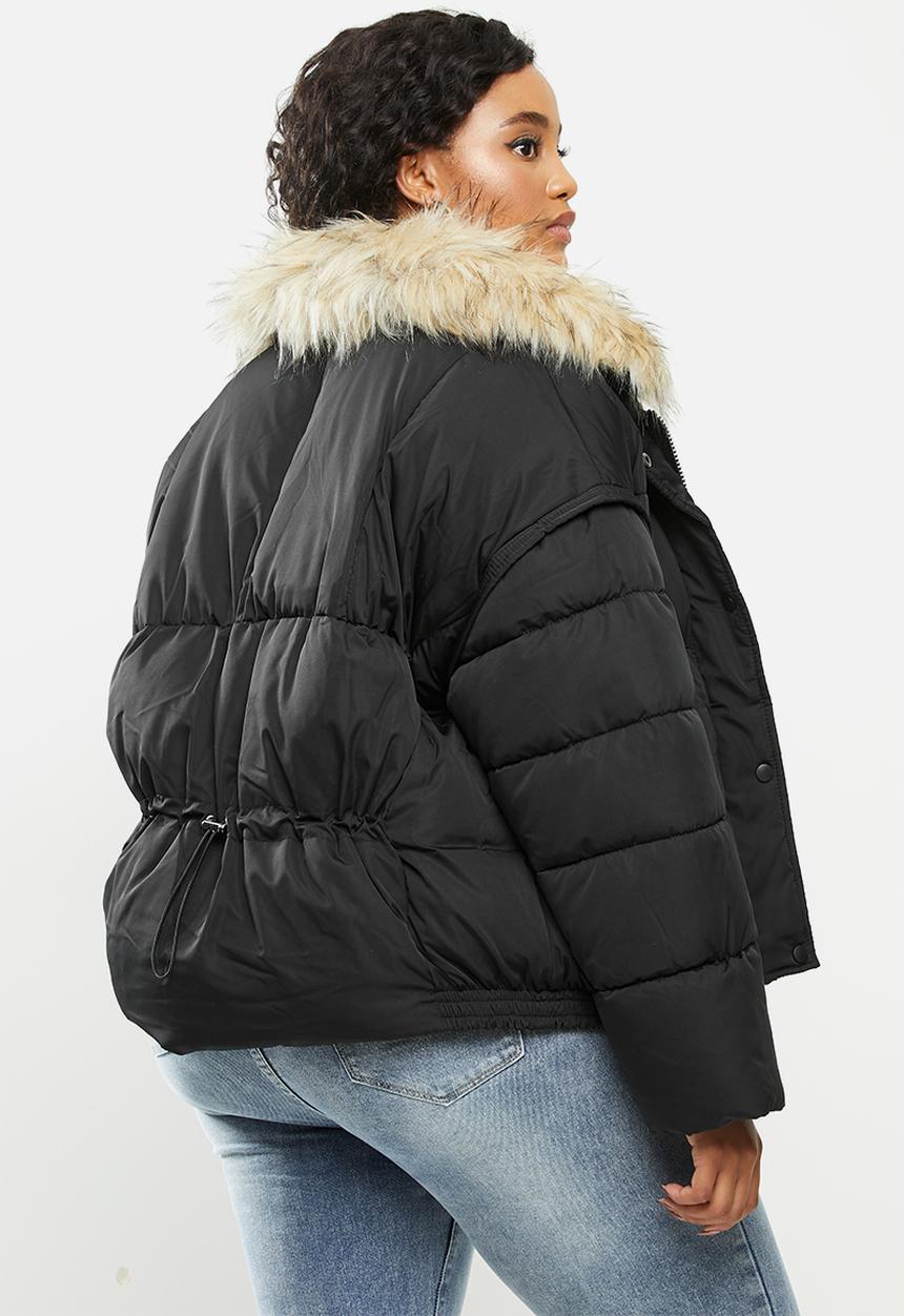 Missguided - Plus ultimate fur collar puffer jacket - black