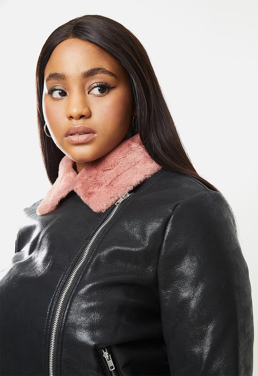 Glamorous - Plat winter coat - black & pink