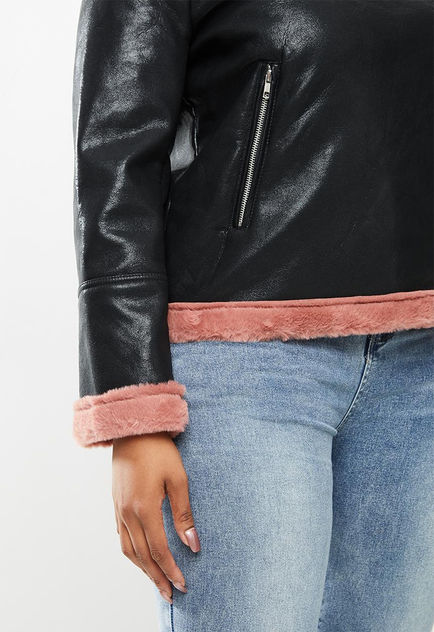 Glamorous - Plat winter coat - black & pink