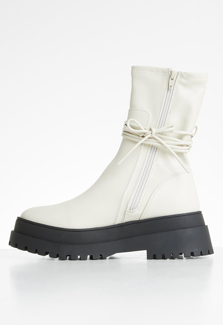 Public Desire - Finale chunky sole ankle wrap boot - bone