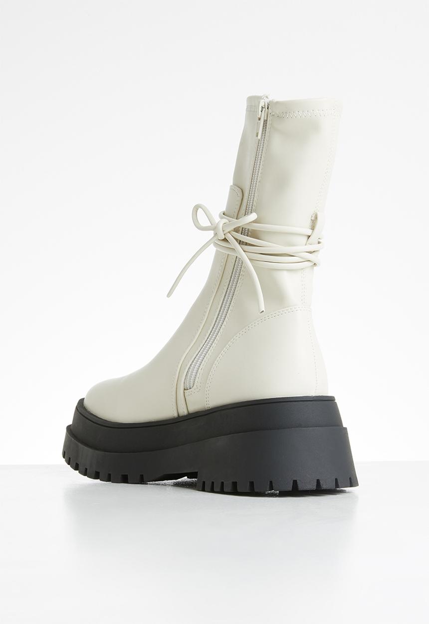 Public Desire - Finale chunky sole ankle wrap boot - bone
