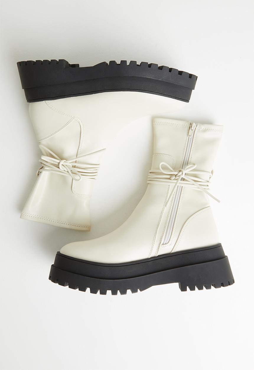 Public Desire - Finale chunky sole ankle wrap boot - bone