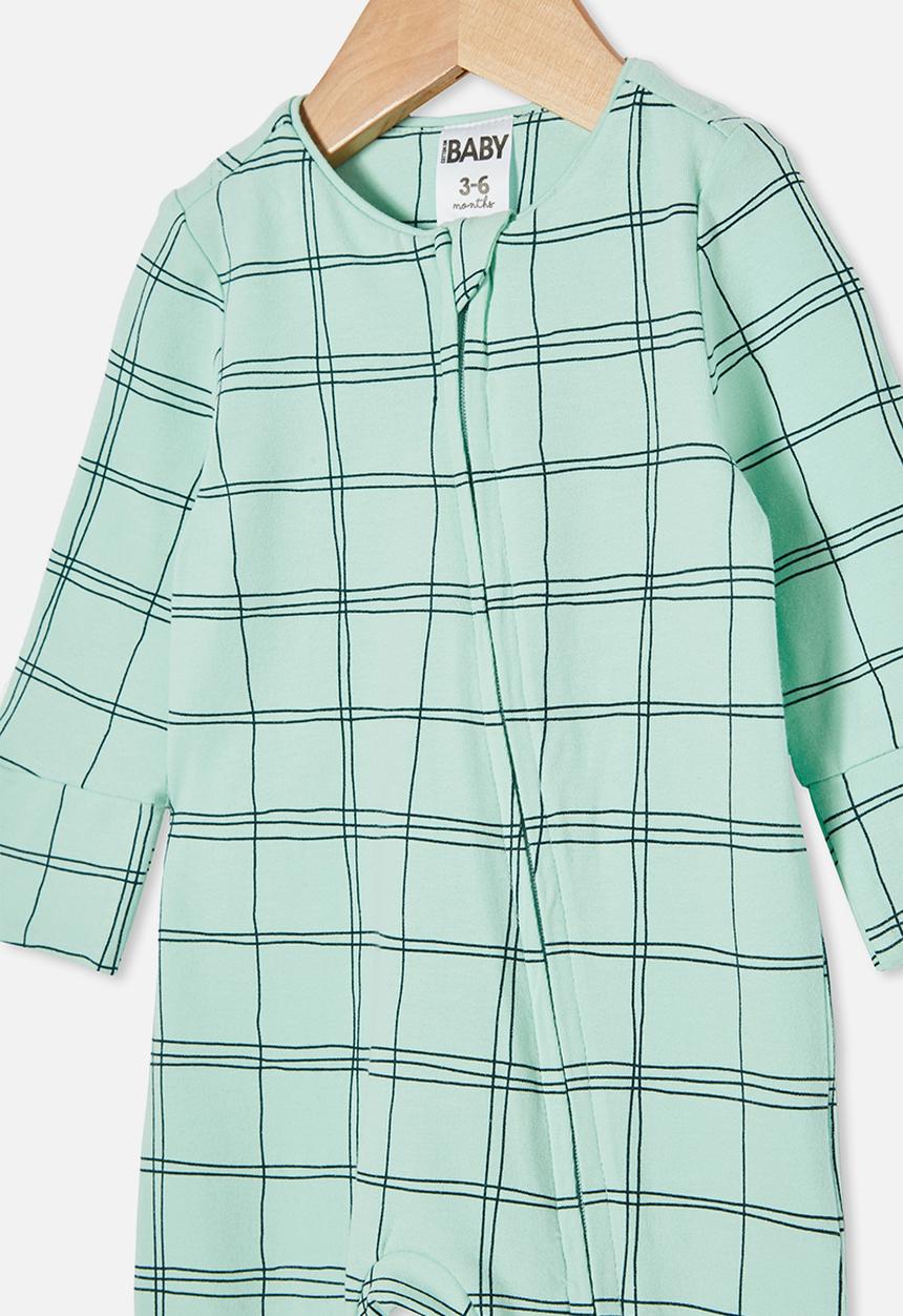 Cotton On - The long sleeve zip romper - duck egg/sketchy grid