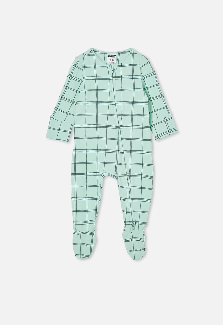 Cotton On - The long sleeve zip romper - duck egg/sketchy grid