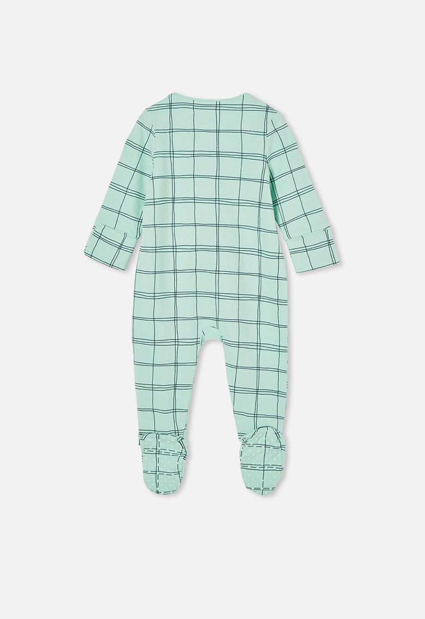 Cotton On - The long sleeve zip romper - duck egg/sketchy grid