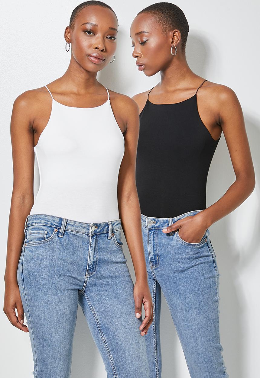 Superbalist - 2 Pack halter neck bodysuit with elastic straps - black & white