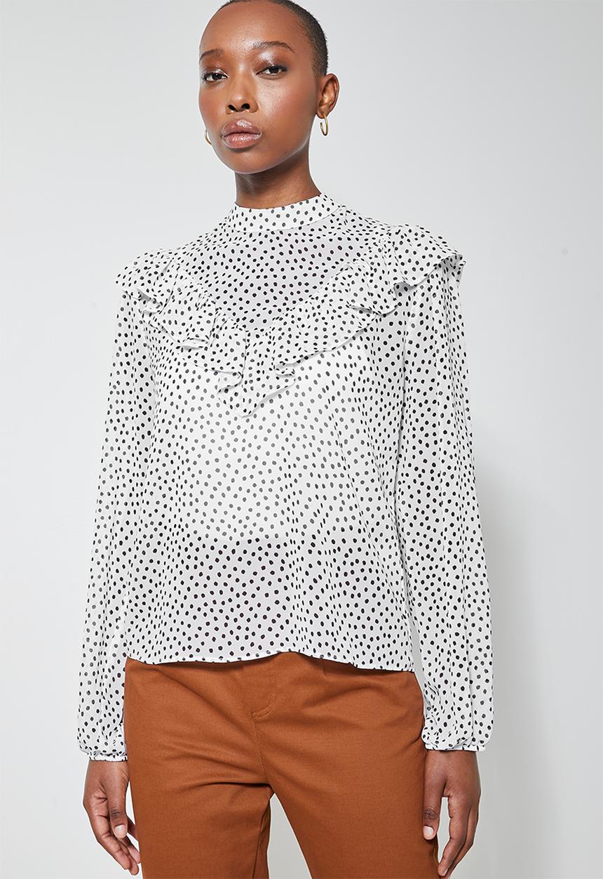 Superbalist - Femme ruffle blouse - white & black 