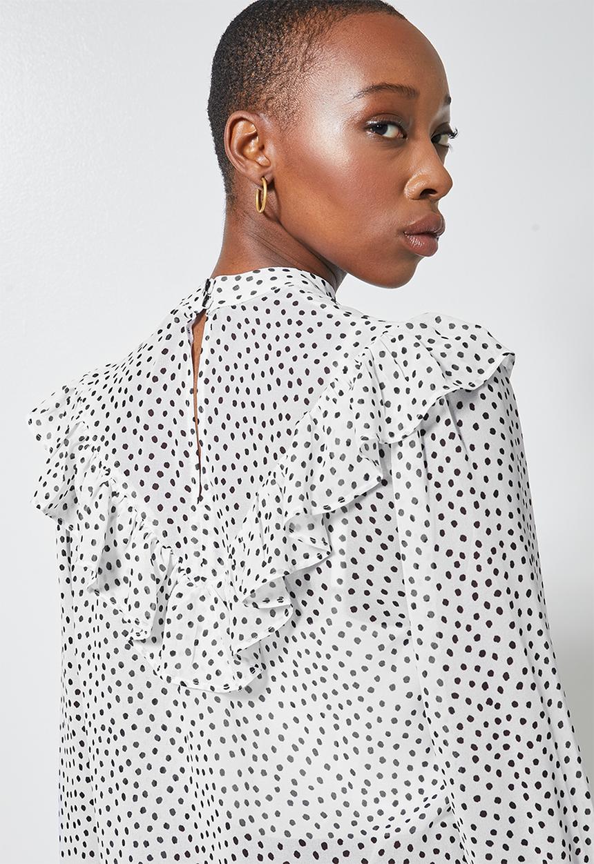 Superbalist - Femme ruffle blouse - white & black 