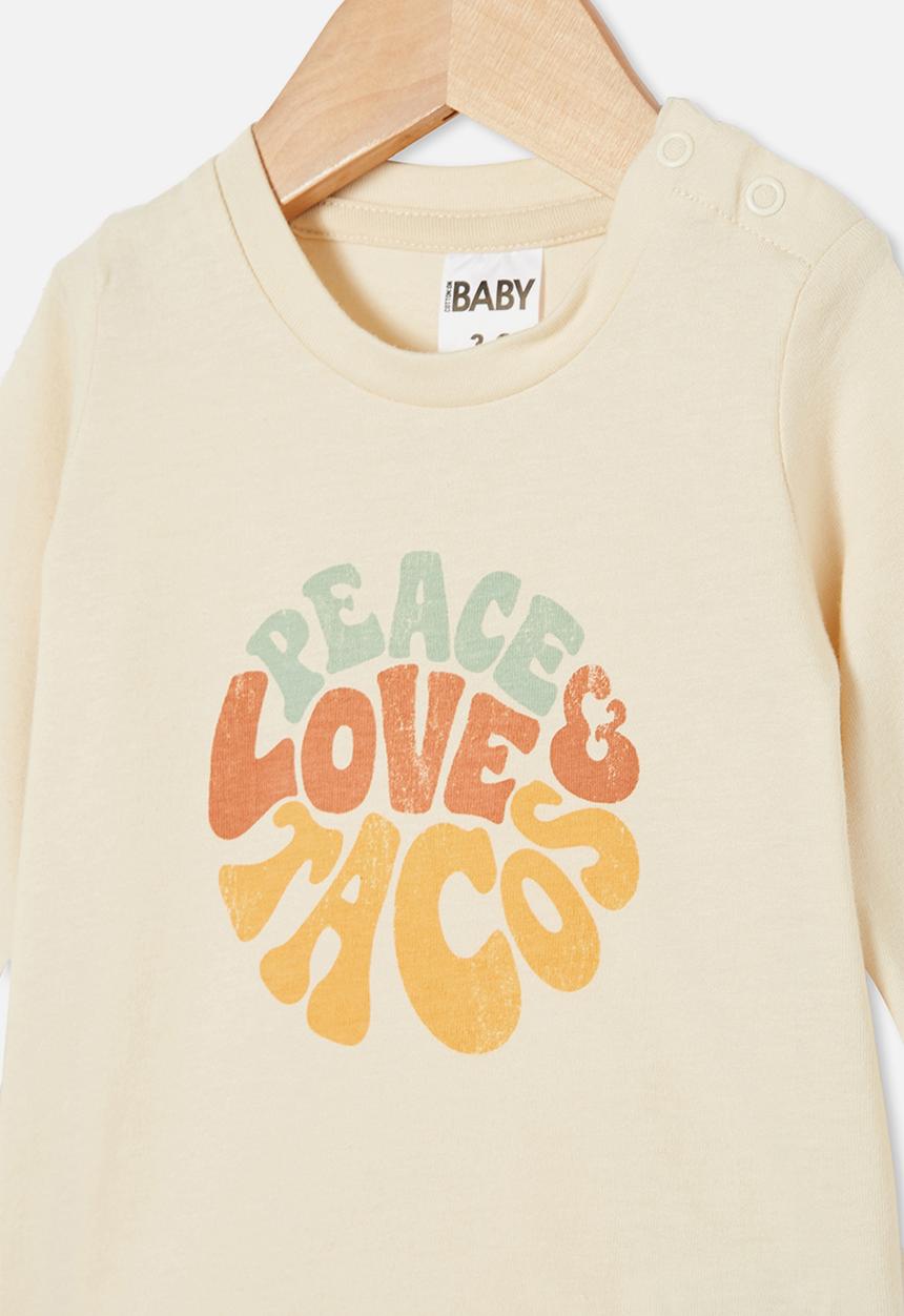 Cotton On - Jamie long sleeve tee - dark vanilla/peace love tacos