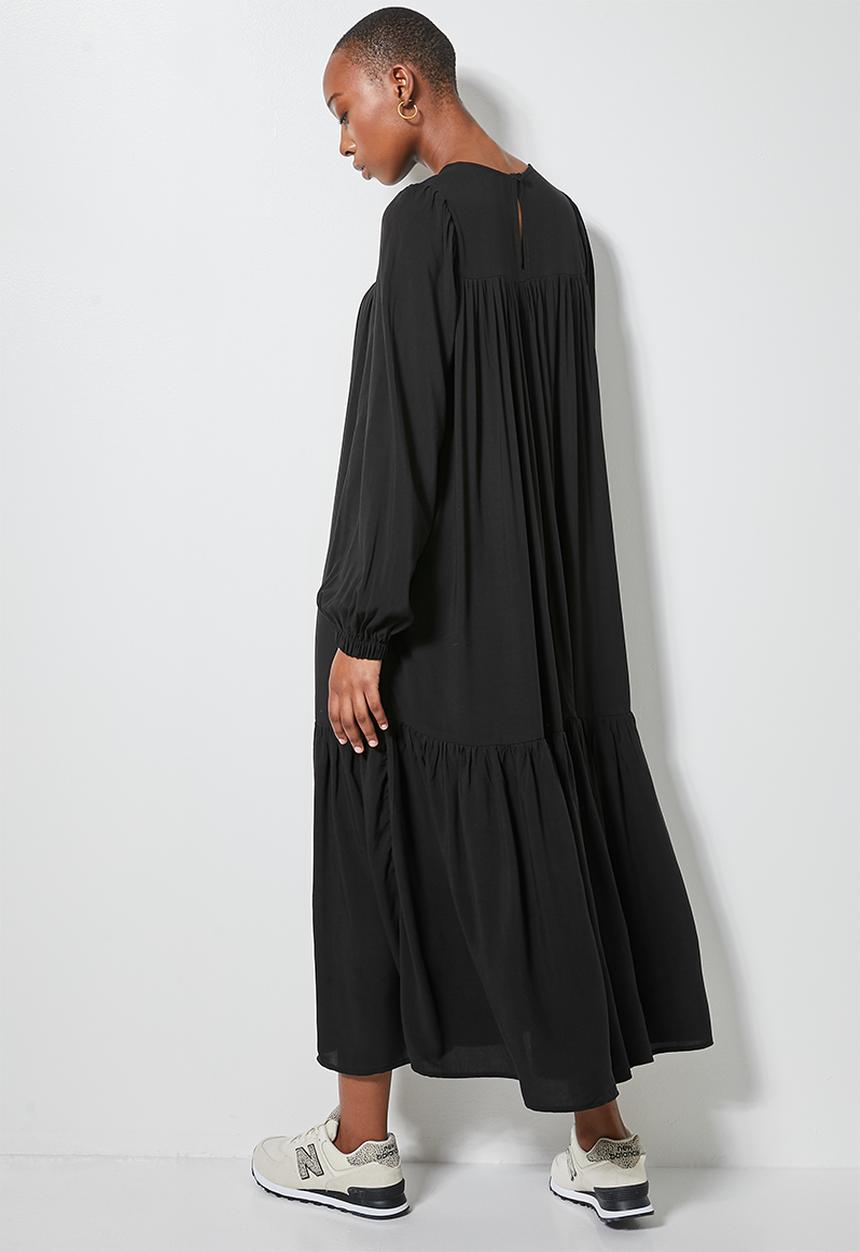 Superbalist - Empire cutline tiered dress with tie dtl  - black