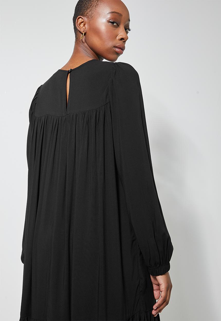 Superbalist - Empire cutline tiered dress with tie dtl  - black