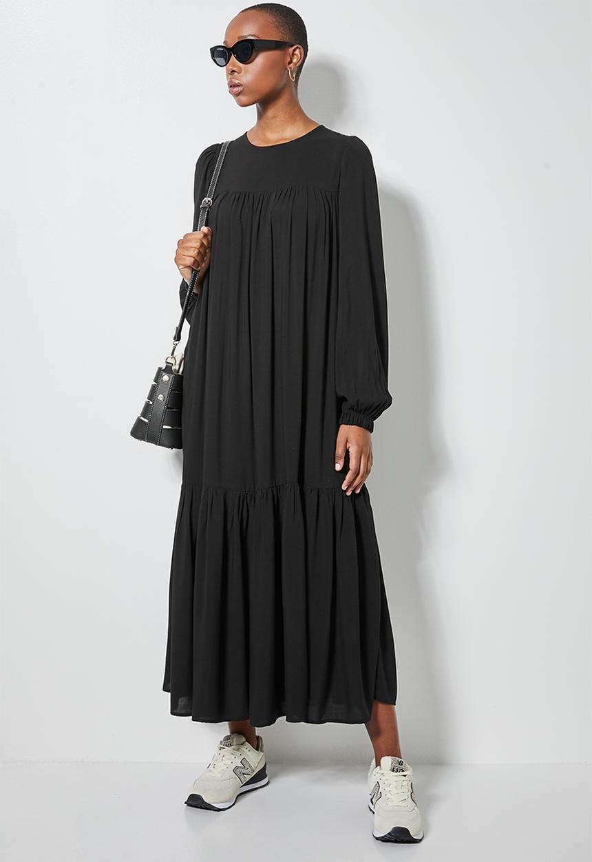 Superbalist - Empire cutline tiered dress with tie dtl  - black