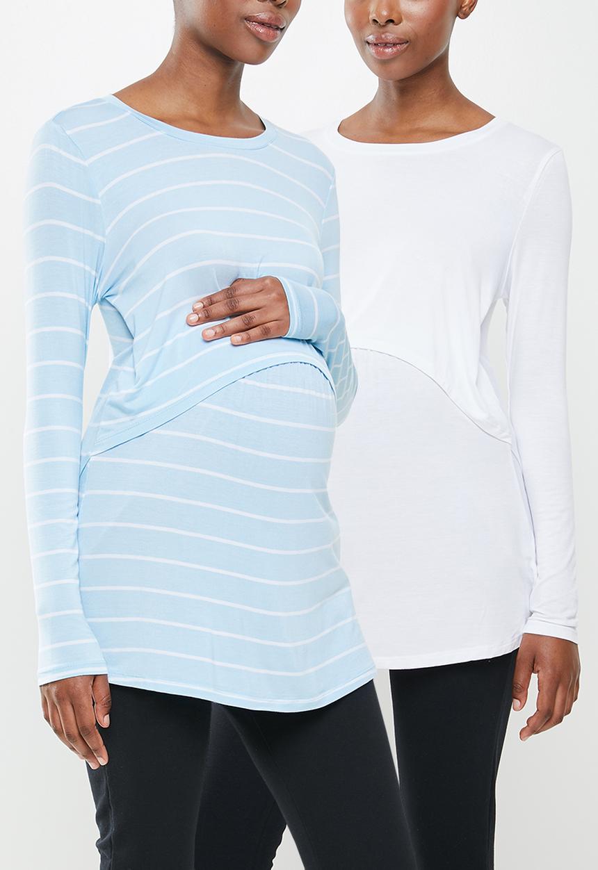 Cotton On - Maternity 2 in 1 long sleeve top 2 pack - white & blue 