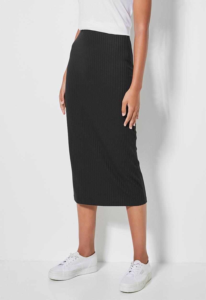 Superbalist - Rib bodycon skirt - black