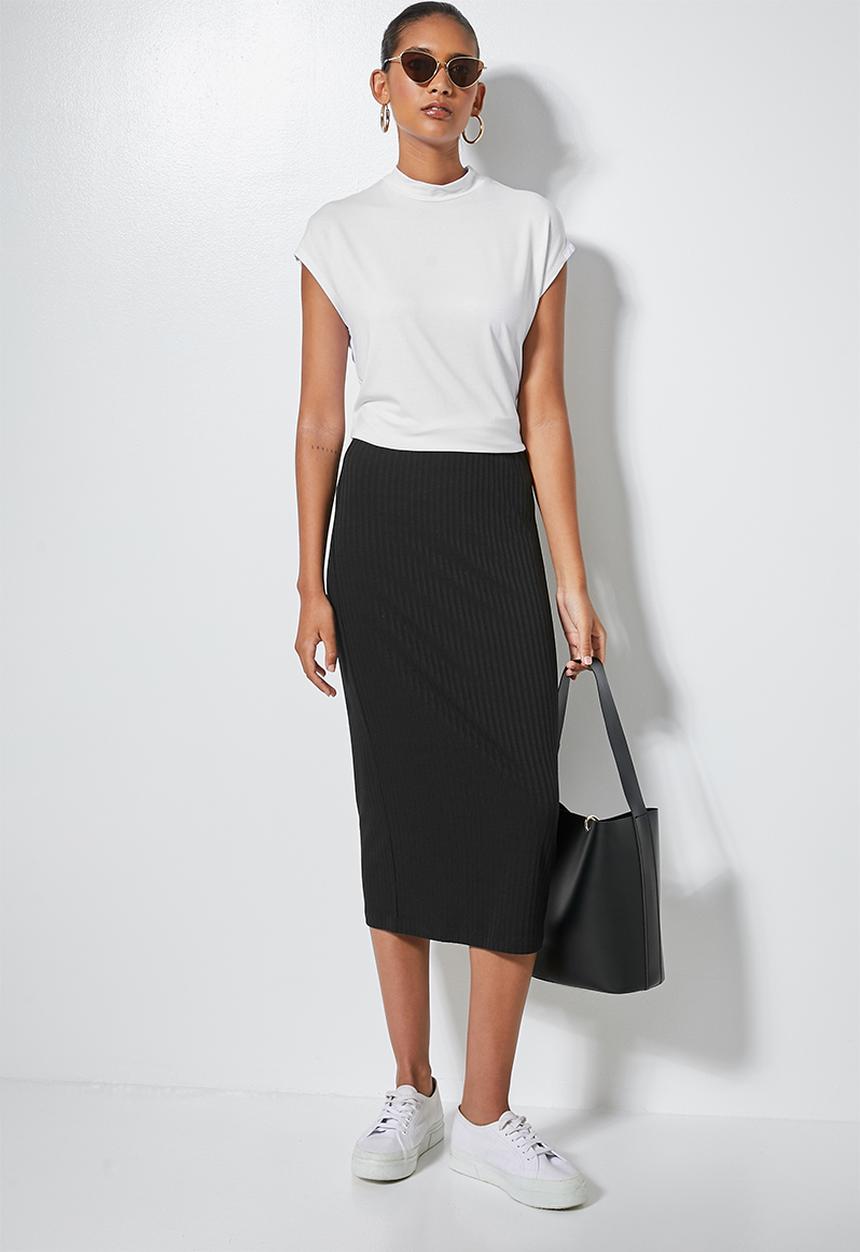 Superbalist - Rib bodycon skirt - black