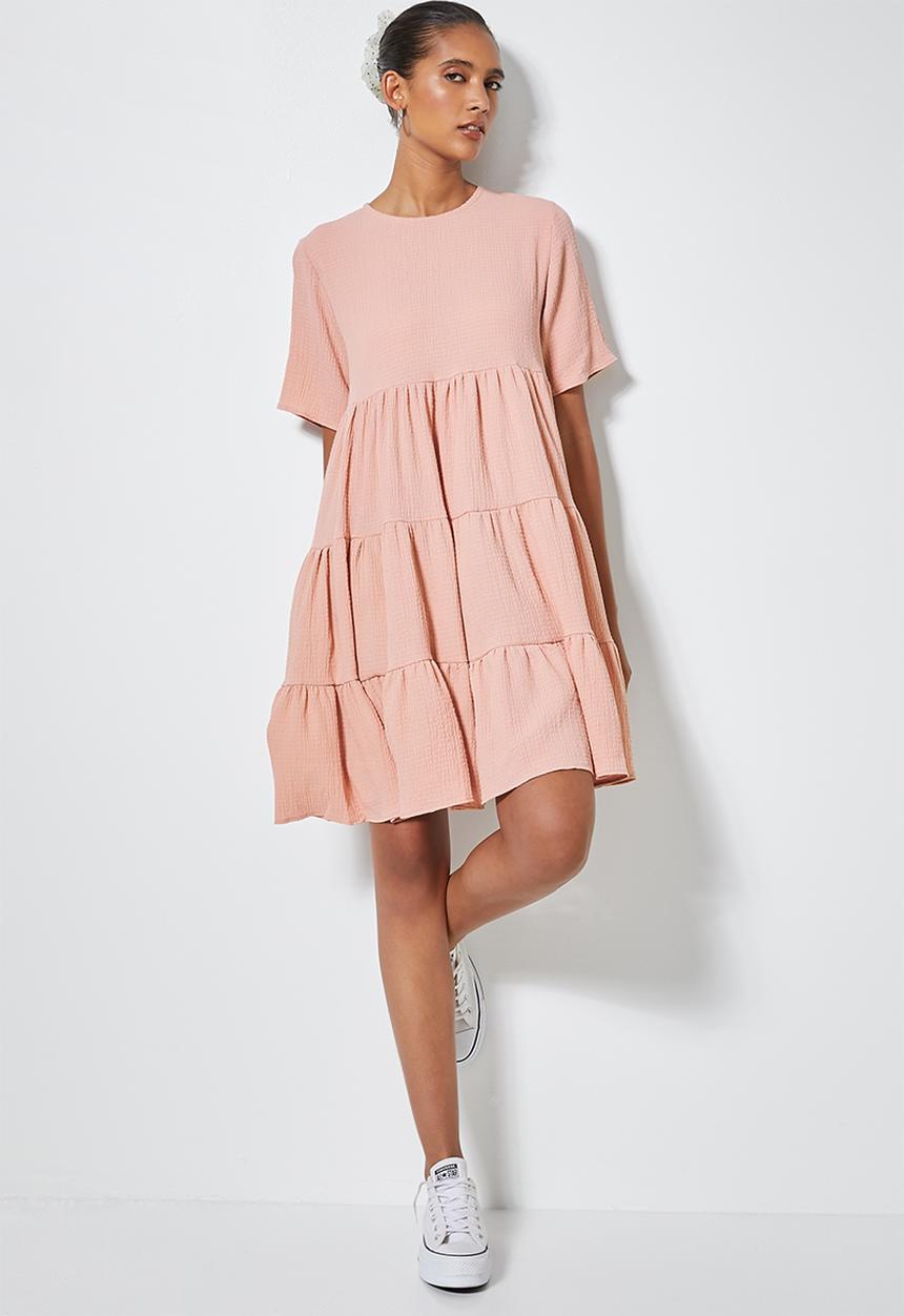 Superbalist - Textured knit volume tiered dress - pink