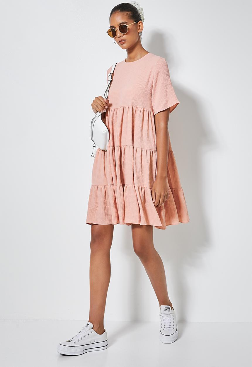 Superbalist - Textured knit volume tiered dress - pink