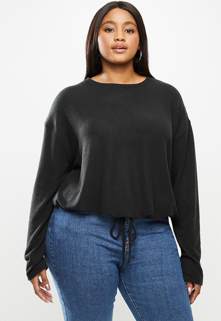 Cotton On - Curve super soft draw cord crew - washed black