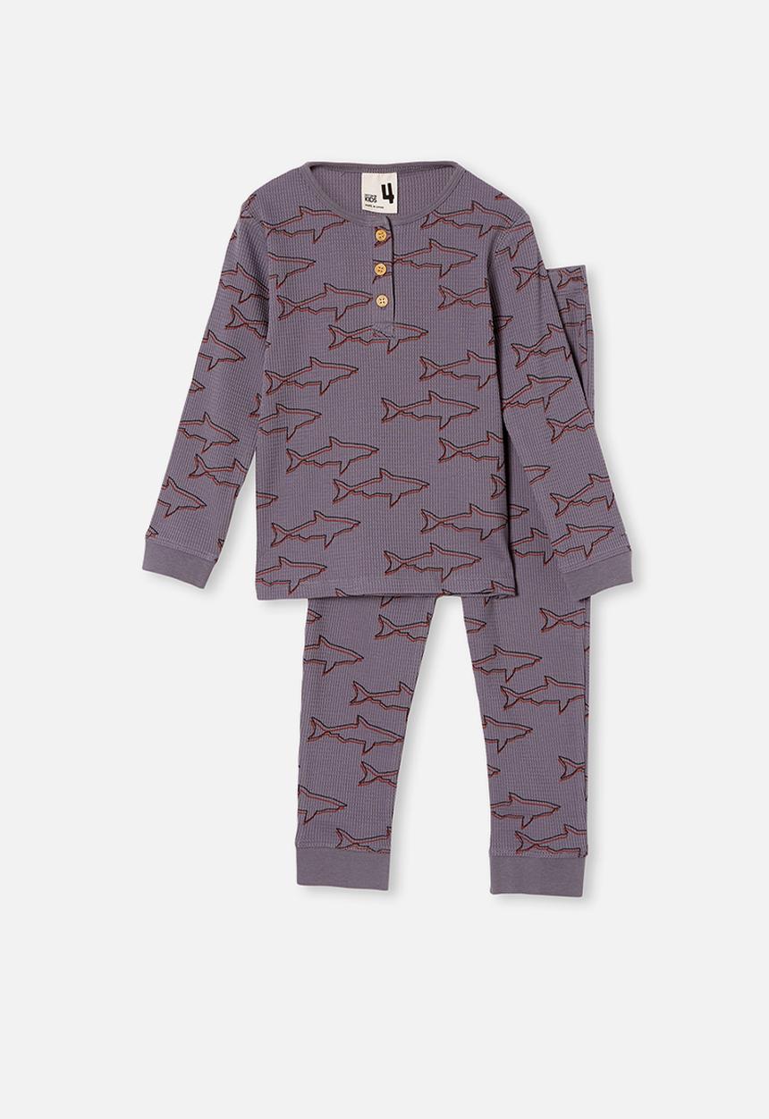 Cotton On - Ryan waffle long sleeve pyjama set - steel