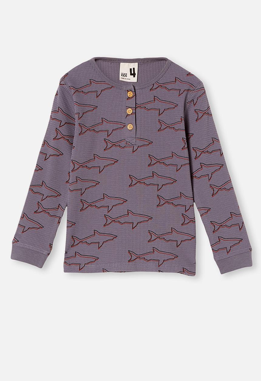 Cotton On - Ryan waffle long sleeve pyjama set - steel